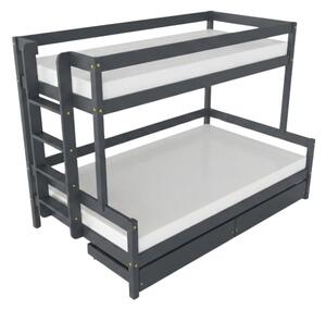 Patrová postel LUCKY s bočním žebříkem 90x200, 120x200 cm - Tmavě šedá, Zvolte šuplík: Dvojitý úložný šuplík, Zvolte stranu: Vlevo