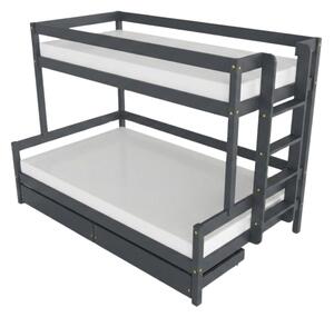 Patrová postel LUCKY s bočním žebříkem 90x200, 120x200 cm - Tmavě šedá, Zvolte šuplík: Dvojitý úložný šuplík, Zvolte stranu: Vpravo