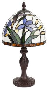 Stolní lampa Tiffany s kosatci a motýlkem Fly - Ø 20*36 cm E14/max 1*25W