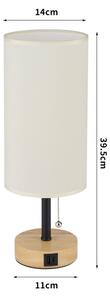 Brilagi - Stolní lampa s USB portem TABLON 1xE27/25W/230V dub/černá/krémová