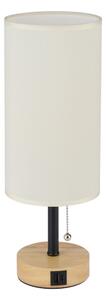 Brilagi - Stolní lampa s USB portem TABLON 1xE27/25W/230V dub/černá/krémová