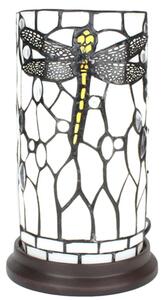 Bílá válcovitá stolní lampa Tiffany s vážkou DragonFly - Ø 15*26 cm E14/max 1*40W