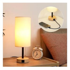 Brilagi - Stolní lampa s USB portem TABLON 1xE27/25W/230V dub/černá/krémová