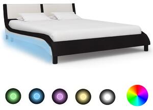 Rám postele s LED světlem černobílý umělá kůže 140 x 200 cm