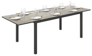 Rozkládací zahradní stůl Outsunny pro 6-8 osob, 160/240 x 90 cm, hliníkový balkonový stůl s dřevěným vzhledem, počasí odolný venkovní bufetový stůl na