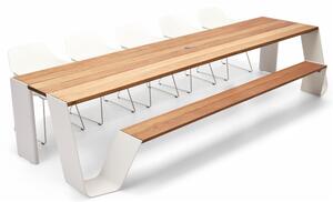 Extremis Jídelní stůl s integrovanou lavicí na jedné straně Hopper combo 360, Extremis, 358x123x74 cm, rám lakovaný hliník barva černá (RAL 9005), deska a sedací část iroko