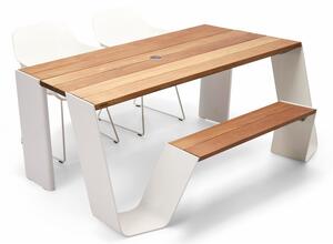 Extremis Jídelní stůl s integrovanou lavicí na jedné straně Hopper combo 180, Extremis, 178x123x74 cm, rám lakovaný hliník barva hnědá earth, deska a sedací část iroko