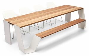 Extremis Jídelní stůl s integrovanou lavicí na jedné straně Hopper combo 300, Extremis, 298x123x74 cm, rám lakovaný hliník barva černá (RAL 9005), deska a sedací část iroko