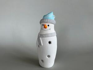 Sněhulák na svíčku s modrou čepicí - malý