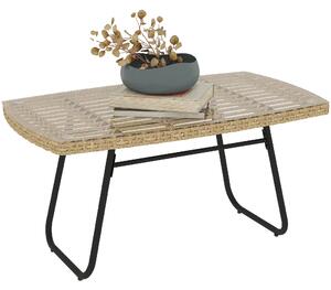 Zahradní stůl Outsunny z poly ratanového materiálu, 90 x 50 x 45 cm, UV odolný boční stůl se skleněnou deskou, obdélníkový stůl na terasu, balkonový s