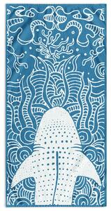 DecoKing Plážová osuška SHARK 90x180 cm bílá/modrá