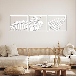 Dřevo života 3dílný dřevěný obraz exotickych rostlin Barevný vzor: Bílá, Rozměry (cm): 30x27