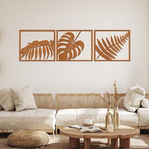 Dřevo života | 3dílný dřevěný obraz exotickych rostlin | Barva: Třešeň | Rozměry (cm): 30x27