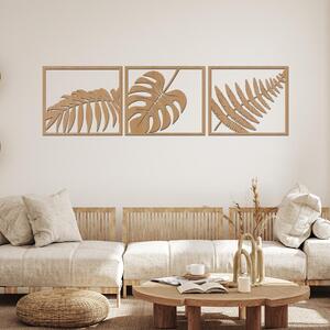 Dřevo života | 3dílný dřevěný obraz exotickych rostlin | Barva: Třešeň | Rozměry (cm): 30x27