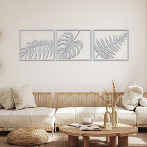 Dřevo života | 3dílný dřevěný obraz exotickych rostlin | Barva: Bílá | Rozměry (cm): 30x27