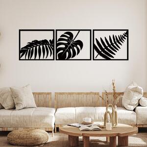 Dřevo života | 3dílný dřevěný obraz exotickych rostlin | Barva: Šedá | Rozměry (cm): 30x27