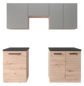 Kuchyňská sestava LANGEN 2 m - dub artisan/šedá - černé úchytky Šedá