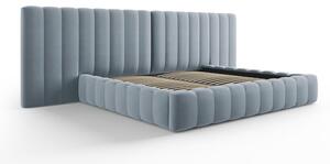 Světle modrá čalouněná dvoulůžková postel s úložným prostorem a roštem 200x200 cm Gina – Milo Casa