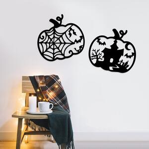 DUBLEZ | Halloweenské obrazy ze dřeva - Dýně 2 ks