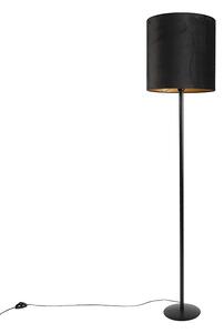 Stojací lampa černá s černým sametovým stínítkem se zlatem 40 cm - Simplo