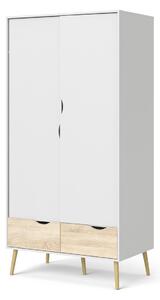Šatní skříň OSLO 75396 s bílými dveřmi se zásuvkami v dekoru dub 99 cm