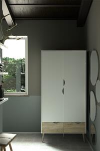 Šatní skříň OSLO 75396 s bílými dveřmi se zásuvkami v dekoru dub 99 cm