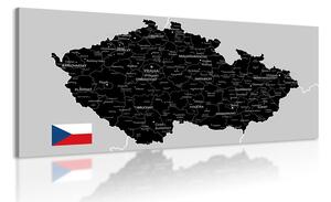 Obraz černo-šedá mapa Česka s vlajkou