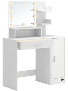 FurniGO Toaletní stolek Jocelyn s LED osvětlením 90x38x137 cm - bílý
