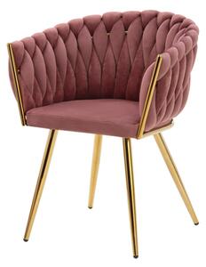 Růžová velurová židle na zlatých nohách LIANA