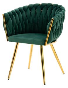 Zelená velurová židle na zlatých nohách LIANA