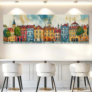 Obraz na plátně - Tiché ráno na Starém městě, Věže, střechy, město FeelHappy.cz Velikost obrazu: 300 x 100 cm