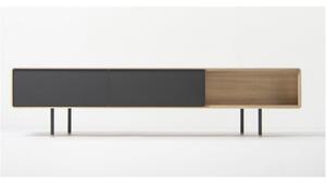 TV stolek z dubového dřeva v černo-přírodní barvě 200x48 cm Fina – Gazzda