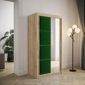 Šatní skříň Tapi 2 | 100 cm | sonoma | zelený čalouněný panel
