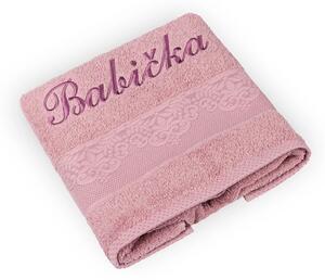 Bellatex Froté ručník orchidea s výšivkou BABIČKA 50x100 cm Babička Růžová