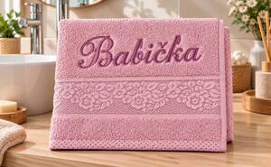 Bellatex Froté ručník orchidea s výšivkou BABIČKA 50x100 cm Babička Růžová