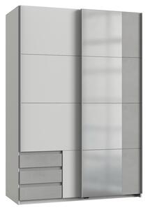 Šatní skříň se zrcadlem ERICA šedá/bílá, šířka 135 cm