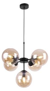 Light for home - Černé světlo s regulací délky a medovými stínidly pro obývák a kancelář "IMPERIA", 5x40W, E14, Černá