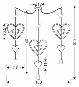 Dětský lustr na lanku TRIO 3xE27/20W/230V růžová/bílá/šedá