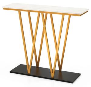 Konzolový stolek, design mramoru, bílo-zlatý JV12416WH