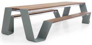 Extremis Jídelní stůl s integrovanou lavicí na obou stranách Hopper Picnic 300, Extremis, 298x160x74 cm, rám galvanizovaná ocel, deska a sedací část tepelně upravené dřevo hellwood