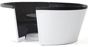 Extremis Kulatá jídelní lavice 8-místná vysoká vč. jídelního stolu Kosmos, Extremis, 280x108 cm, rám lakovaný hliník barva bílá (RAL 9016), deska HPL barva bílá, bez sedáků