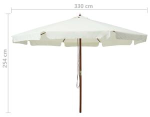 Zahradní slunečník Danger s dřevěnou tyčí - pískově bílá | 330 cm