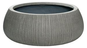 Pottery Pots Venkovní květináč kulatý Eileen XXL, Dark Grey (barva tmavě šedá, svislé pruhy), kolekce Ridged, materiál Ficonstone, průměr 53 cm x v 21 cm, objem cca 40 l