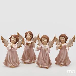 Vánoční figurka anděl v růžových šatech 1ks, 15 cm - S holubem