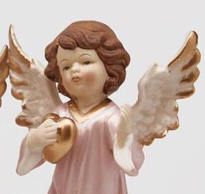 Vánoční figurka anděl v růžových šatech 1ks, 15 cm - Se srdcem