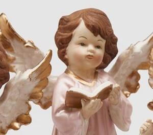 Vánoční figurka anděl v růžových šatech 1ks, 15 cm - S knihou