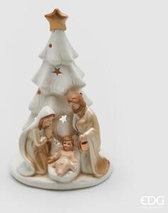 Svatá rodina pod vánočním stromem bílá/zlatá, 18 cm