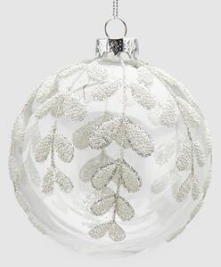 Vánoční skleněná ozdoba s bílým dekorem čirá 1ks, 10 cm - Koule