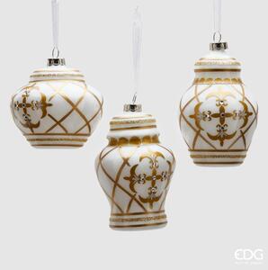 Vánoční skleněná ozdoba se zlatými ornamenty 1ks, 12 cm - 1