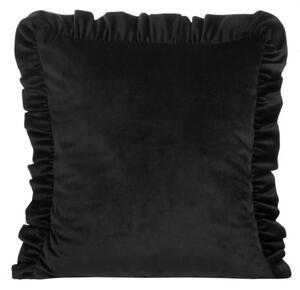Sametový povlak na polštář zdobený na okrajích volány - černý
